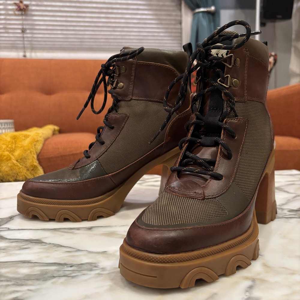 Sorel Brex Lace Boots Army Green Brown Leather Size 8 - Picture 12 of 12